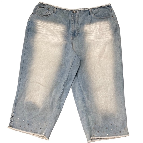 Vintage 90’s Y2K style crystal sparkly metallic studded cropped denim pa… - Picture 1 of 10